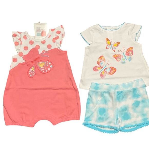 Kids Headquarters Baby Girl's Butterfly 3 Piece Romper 3 Month’s NEW - Picture 1 of 8